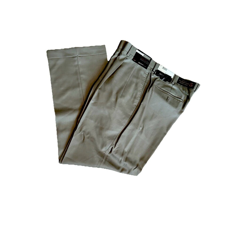 Louis Raphael Luxe Tan Super 120s Wool Trousers Pleated Pants 40x30 NWT - Picture 2 of 10